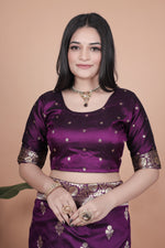 image, Elegant Purple Silk Saree with Peacock Design and Golden Border