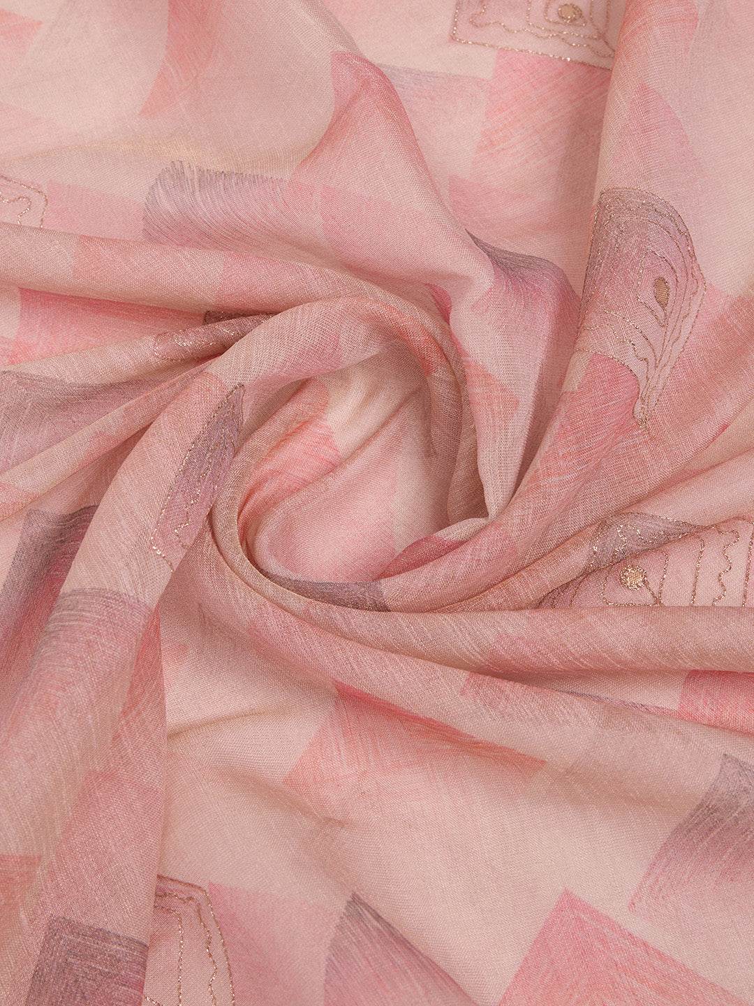 Peach Tissue Linen Saree With Blouse Piece