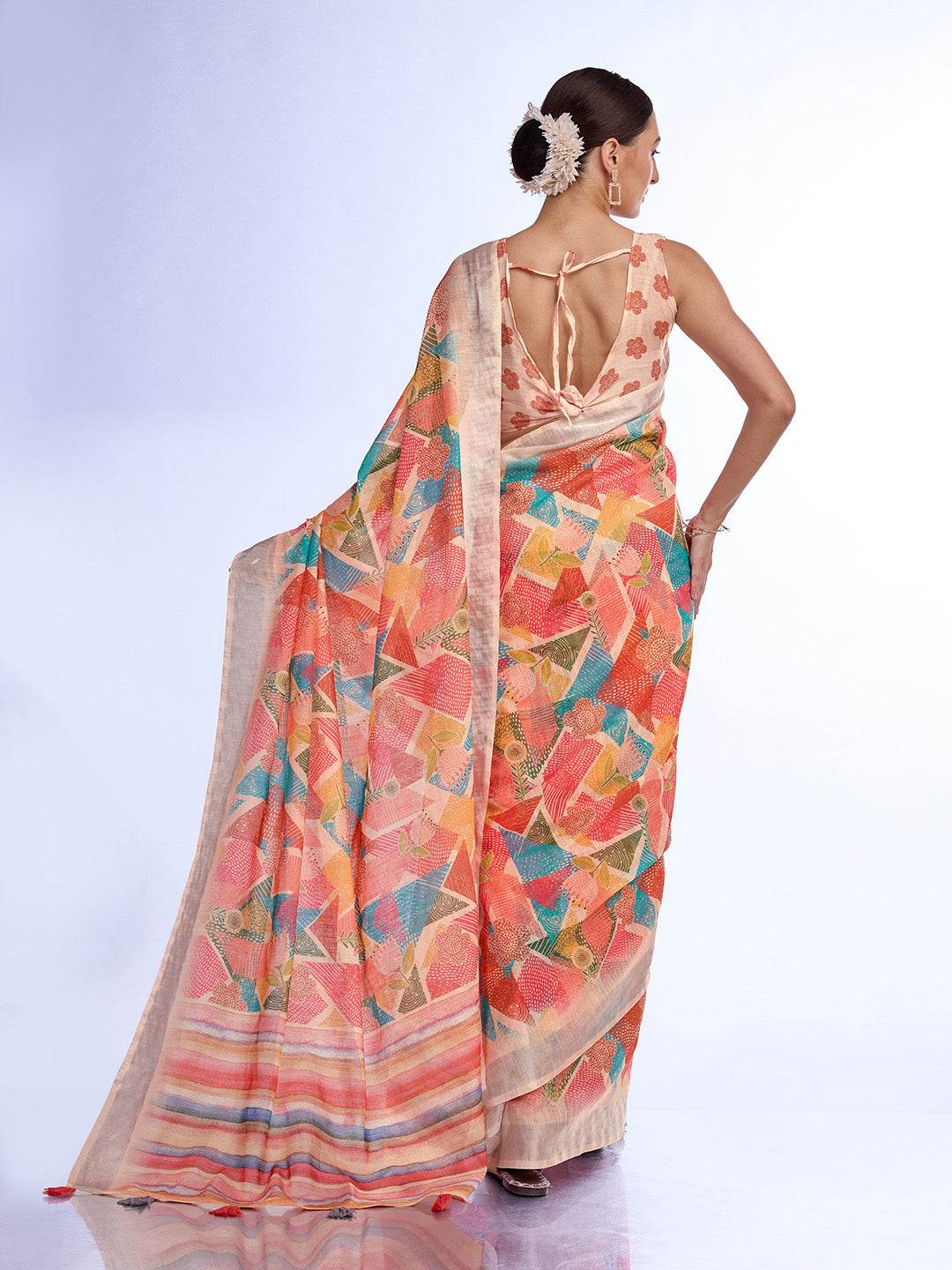 Red Linen Saree With Blouse Piece