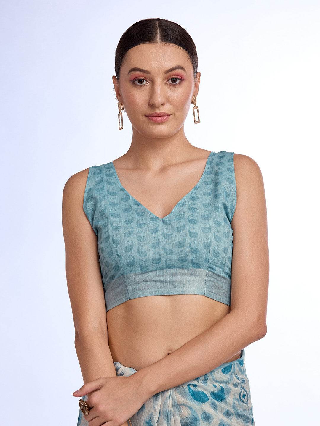 Teal Linen Saree With Blouse Piece