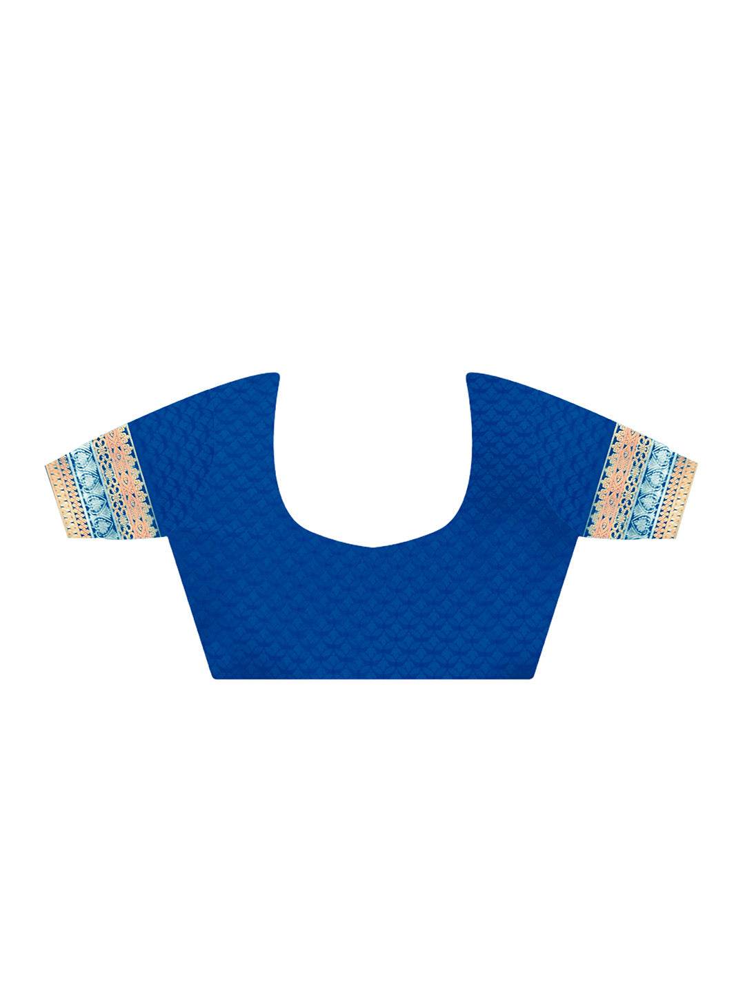 Blue Silk Blend Saree With Blouse Piece