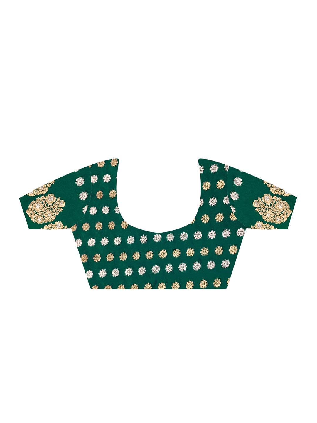 Green Satin Silk Saree With Blouse Piece