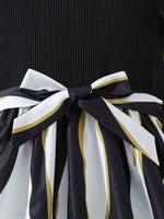image, Girls Black Ruffle Sleeve Top with Striped Skirt