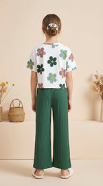 image, Girls Floral Printed Top with Green Wide Leg Palazzo Pants Set