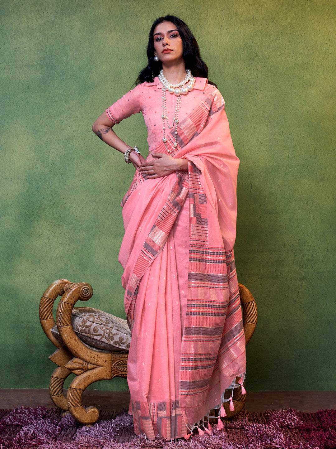 Pink Party Wear Silk Saree With Blouse Piece