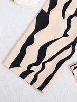 image, Girls Black Crop Top with Beige & Black Printed Wide Pants