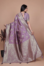 image, Designer Purple Silk Saree with Golden Zari Borders – Ideal for Weddings and Special Occasions