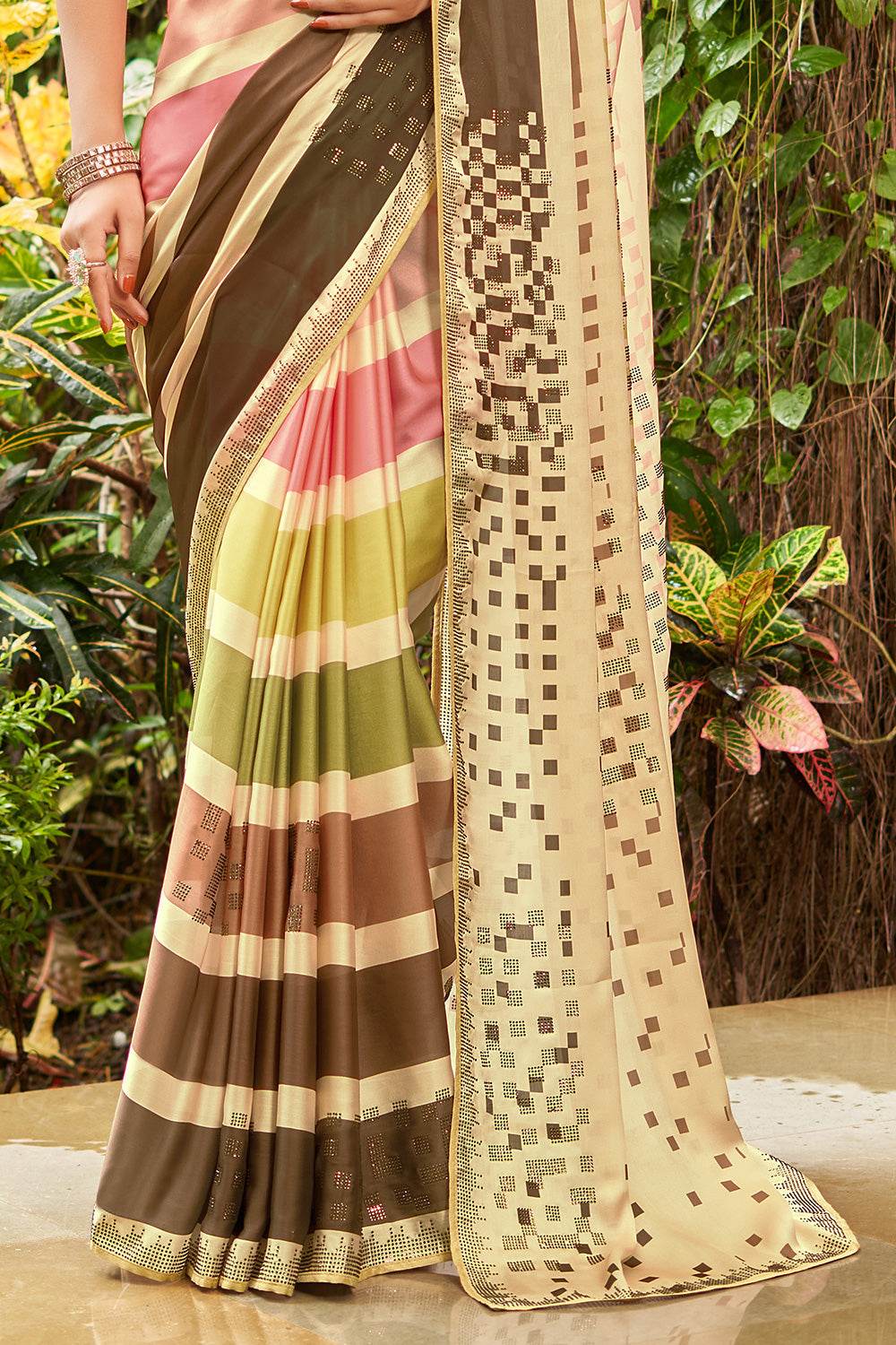 Chicku Beige Dola Silk Saree
