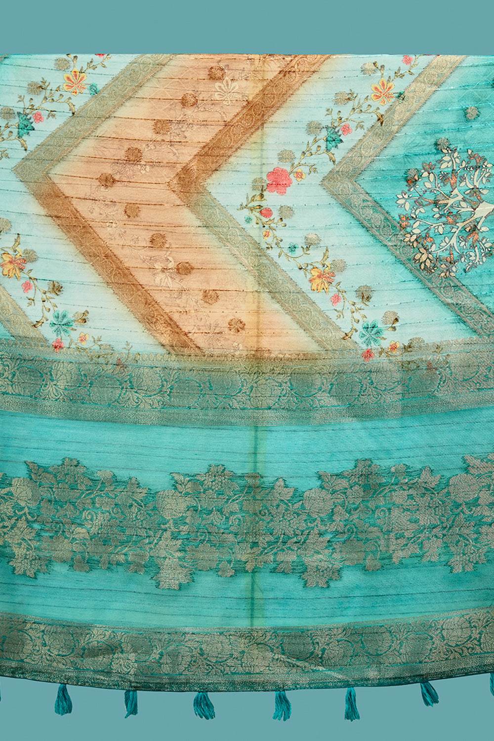 Rama Green Cotton Linen NeoJacquard Digital Elegance Saree