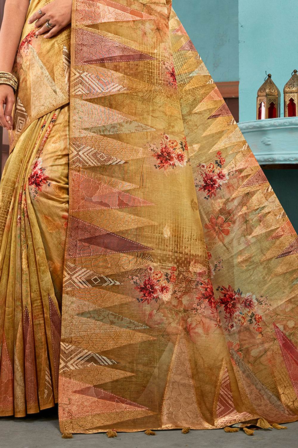 Gold Metallic Cotton Linen NeoJacquard Digital Elegance Saree