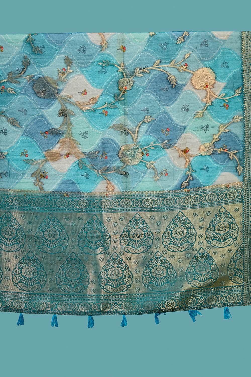 Deep Sea Cotton Linen NeoJacquard Digital Elegance Saree