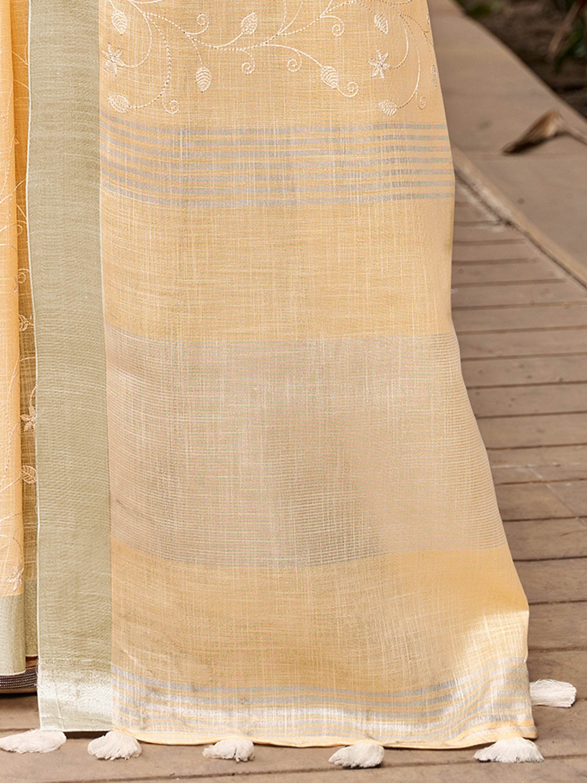Orange Pure Linen Saree With Blouse Piece