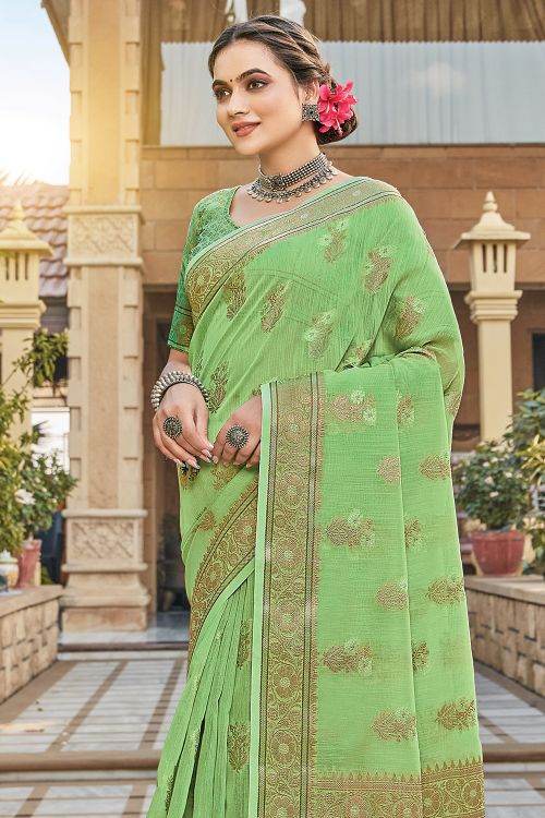 Fern Green Linen Saree