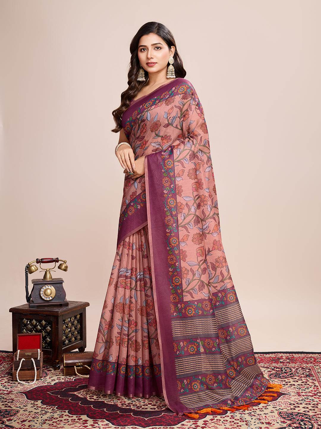 Off White Linen Blend Saree With Blouse Piece