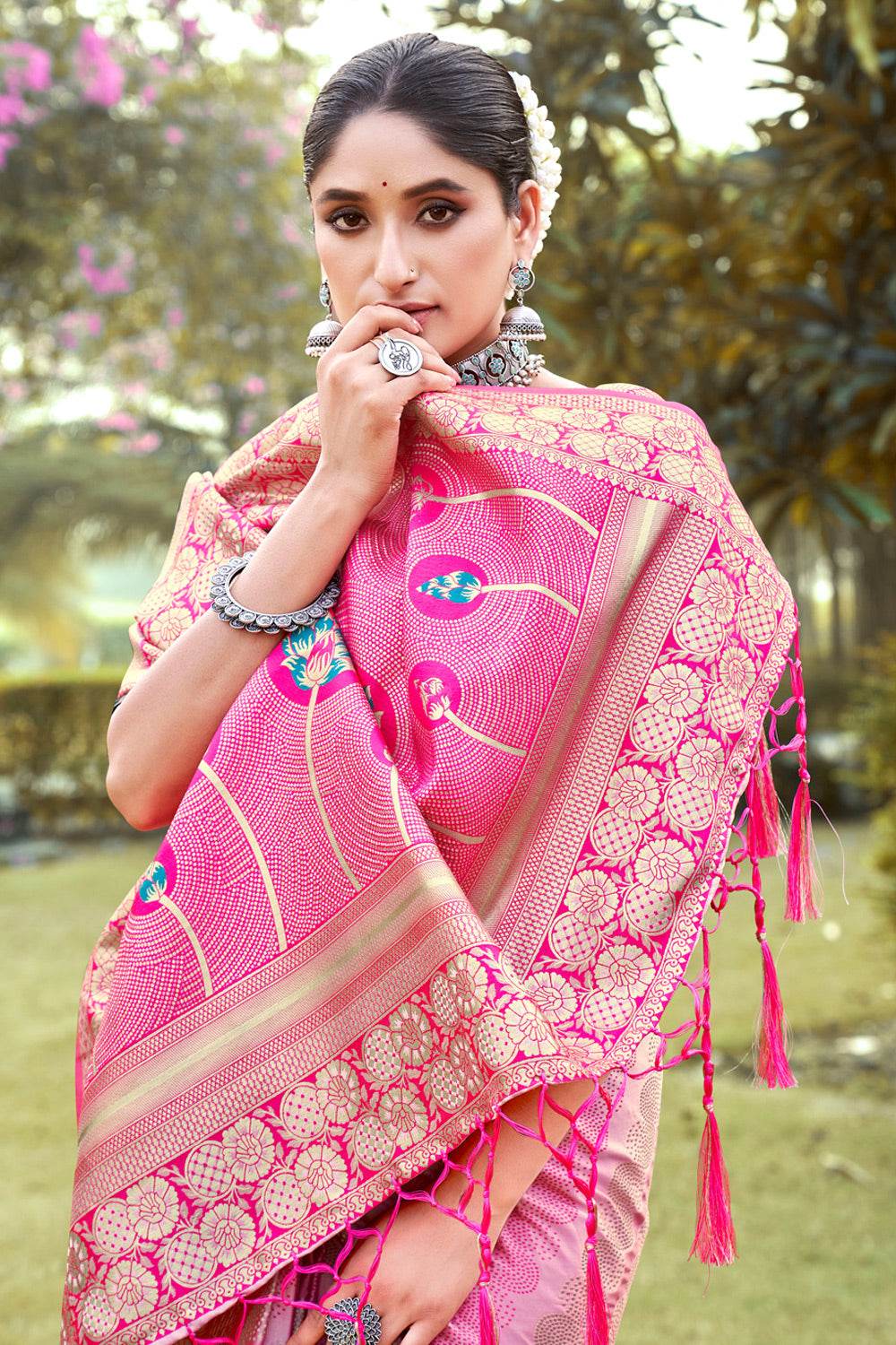Pink Silk Saree With Blouse Piece Pink