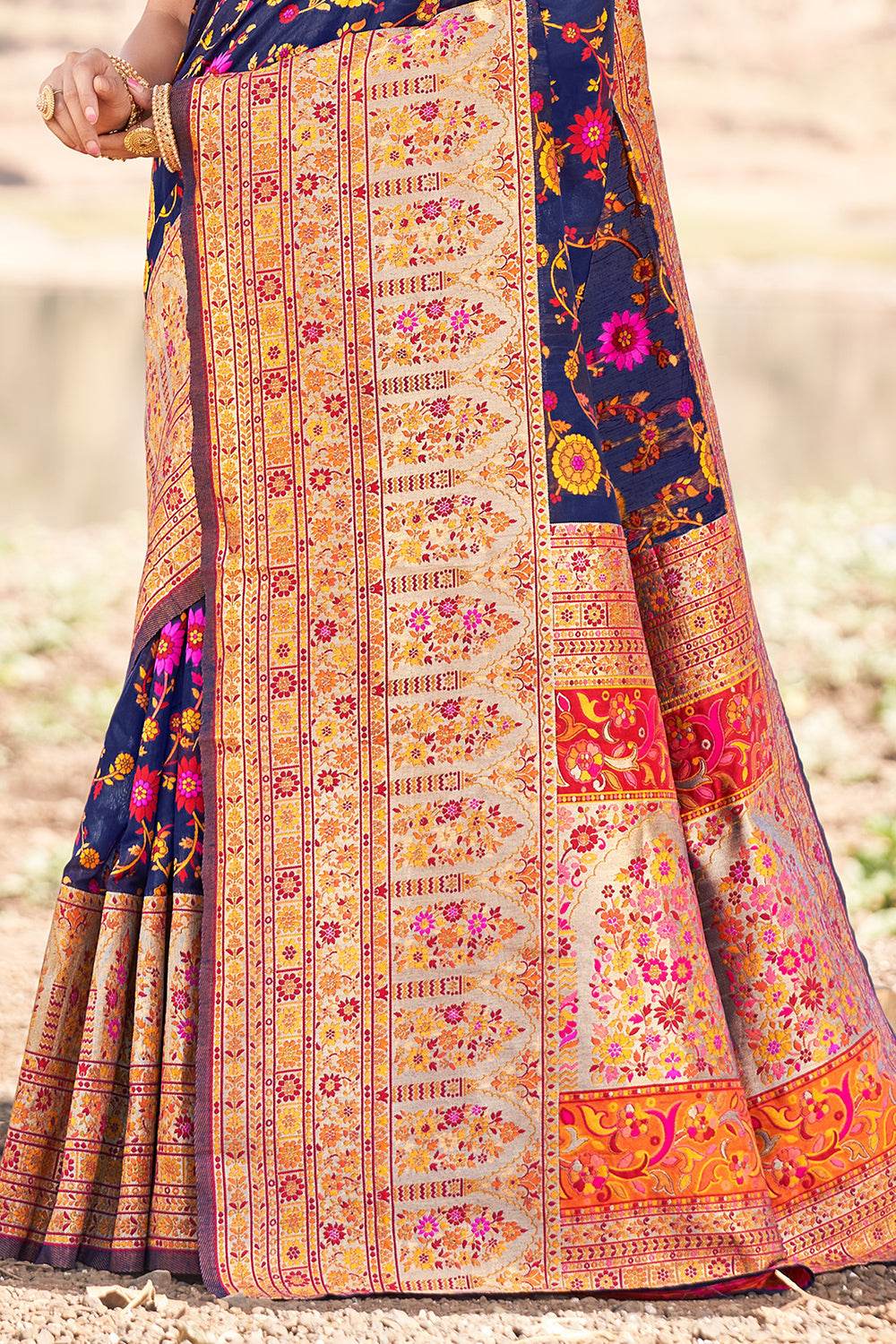 Cerulean Blue Kalamkari Saree