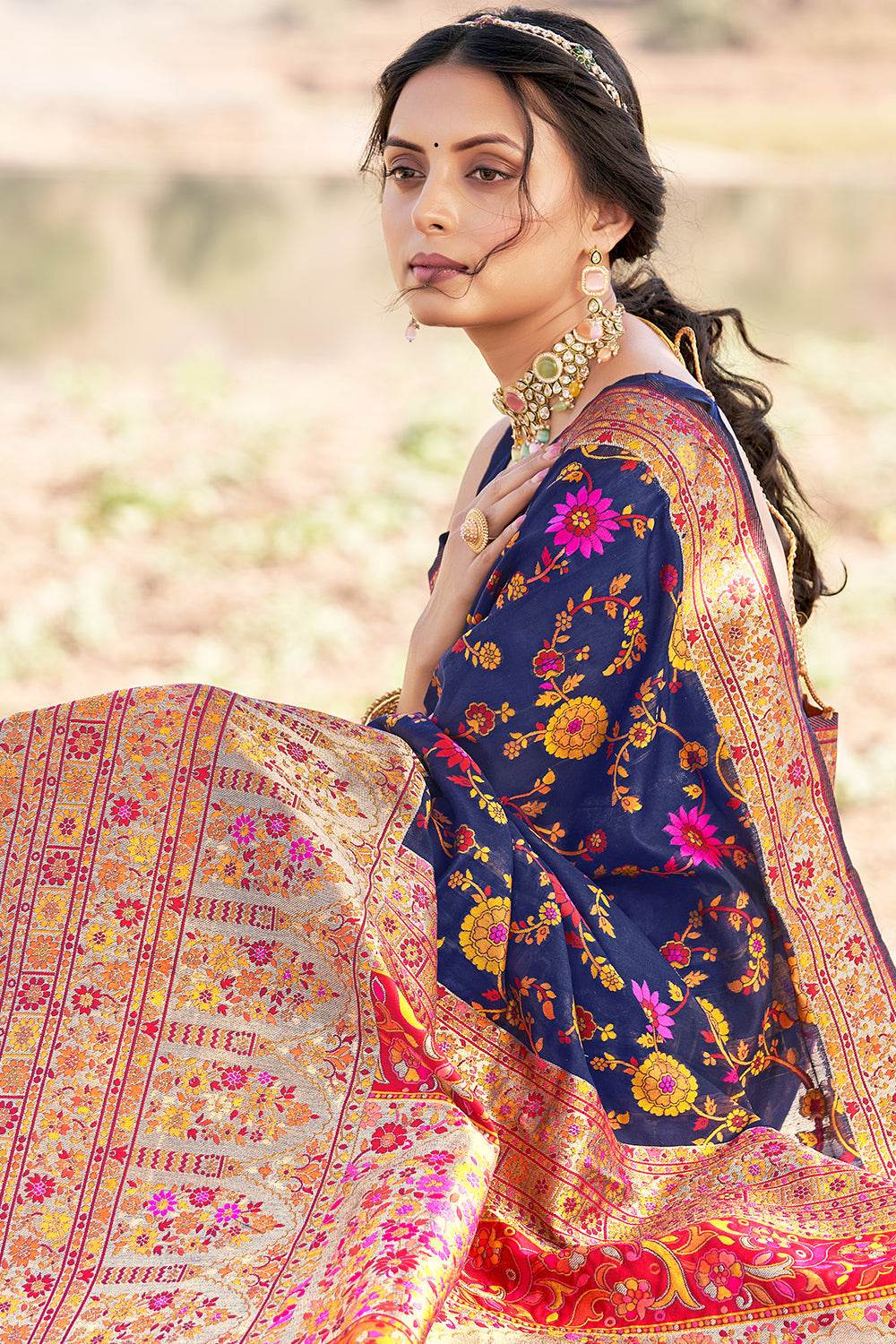 Cerulean Blue Kalamkari Saree