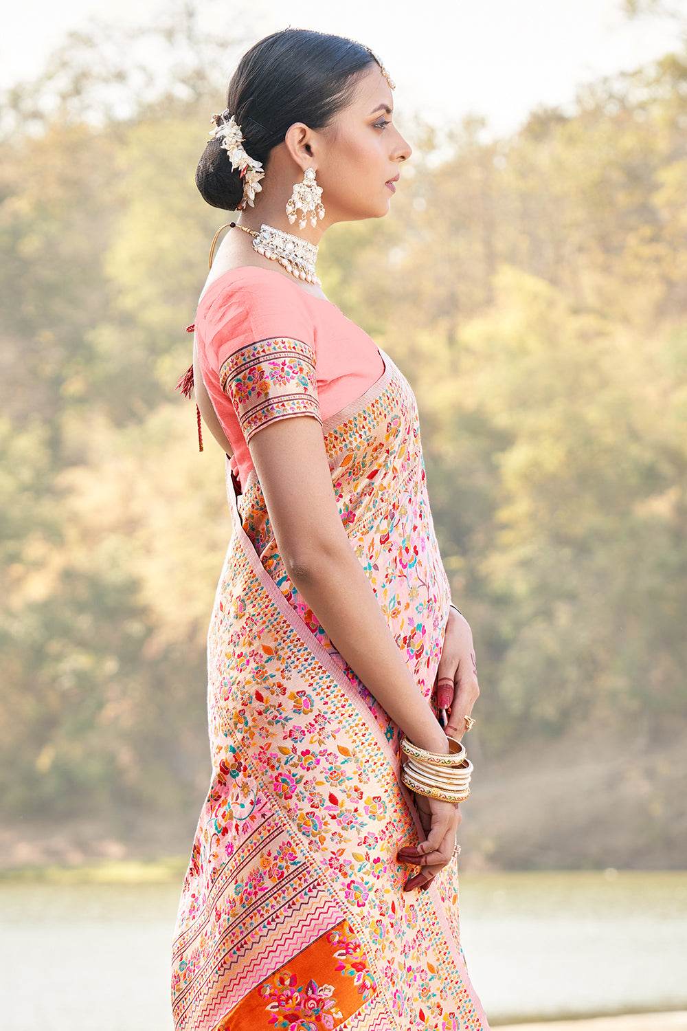 Salmon Peach Kalamkari Saree