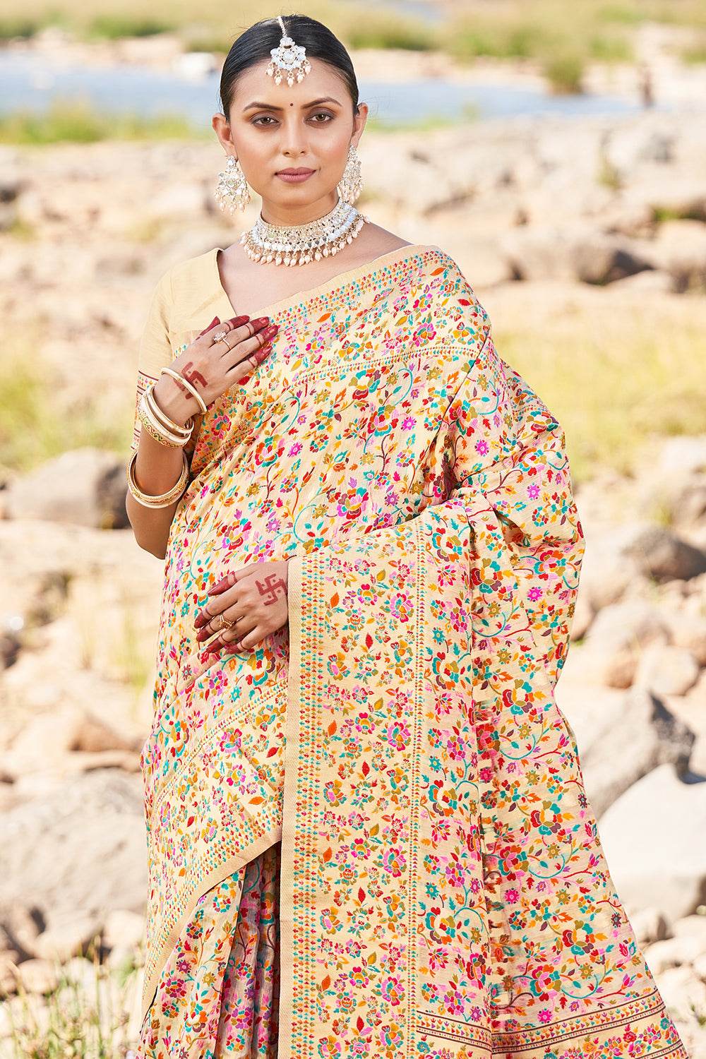 Buttermilk Beige Kalamkari Saree