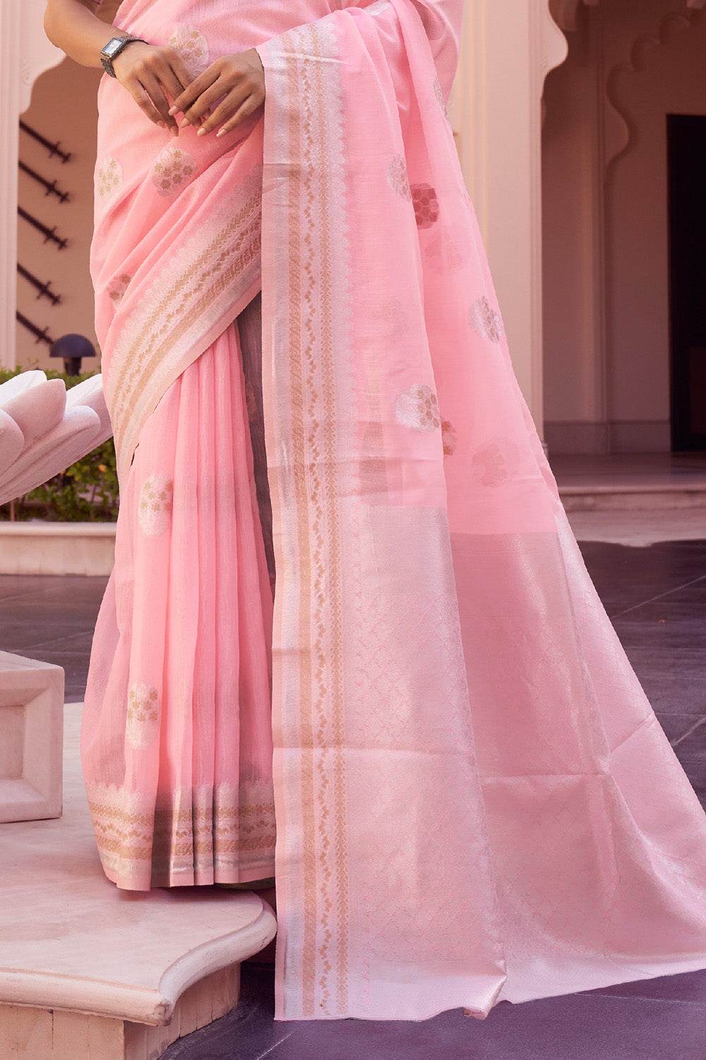 Blush Pink Linen Saree