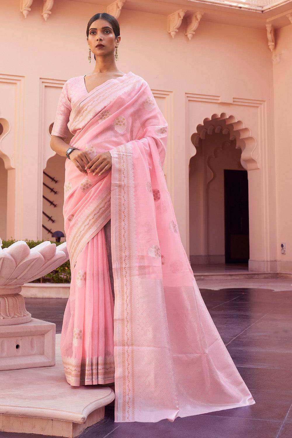 Blush Pink Linen Saree