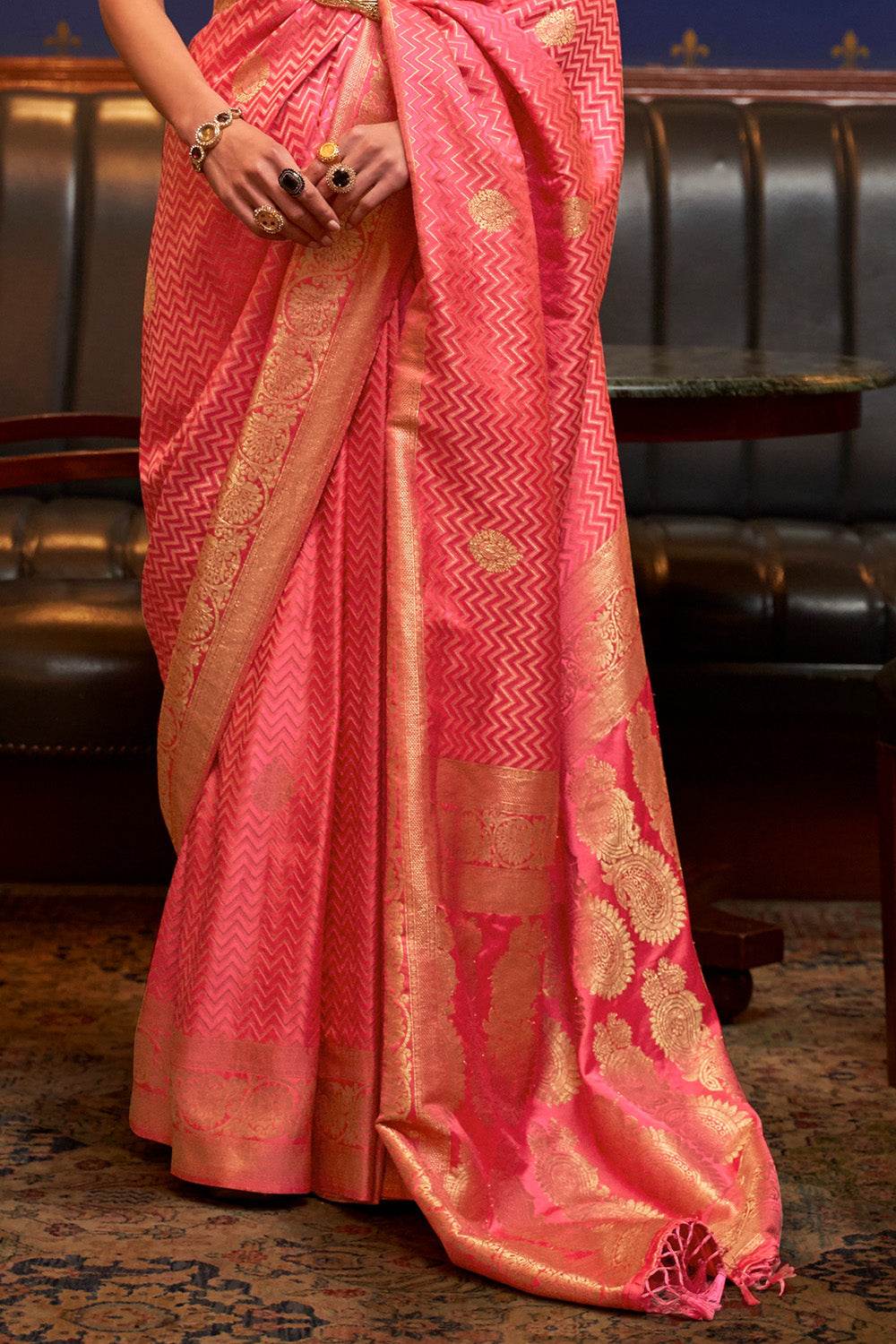Thulian Pink Satin Silk Saree