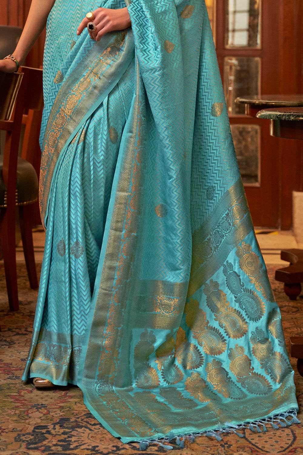 Powder Blue Satin Silk Saree