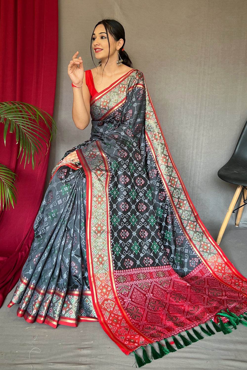 Slate Green Patola Saree