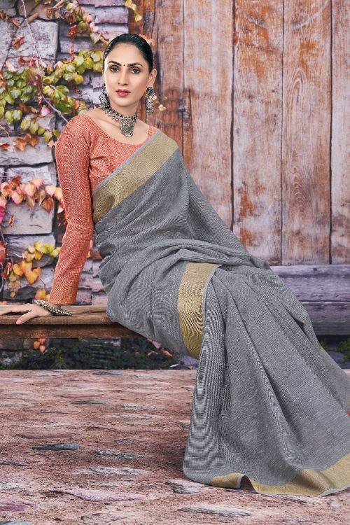 Davy Grey Linen Saree