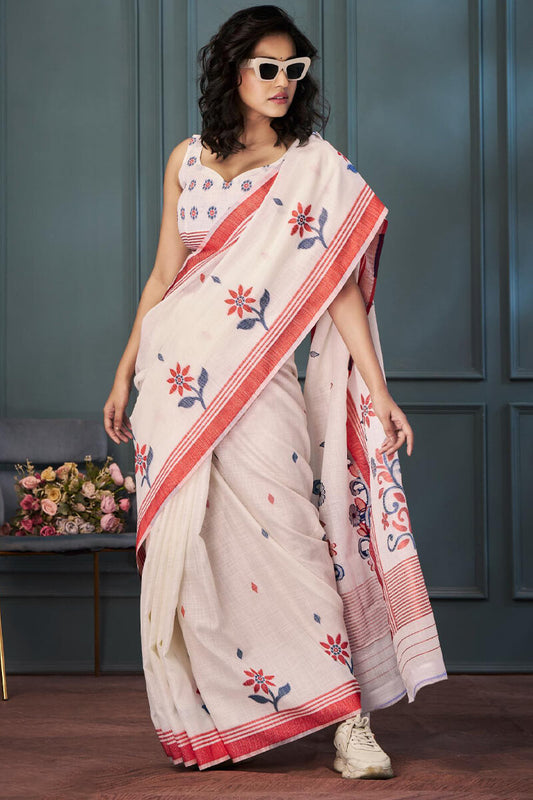 Vestigial Beige Cotton Silk Saree With Splendiferous Blouse Piece - Mameraa