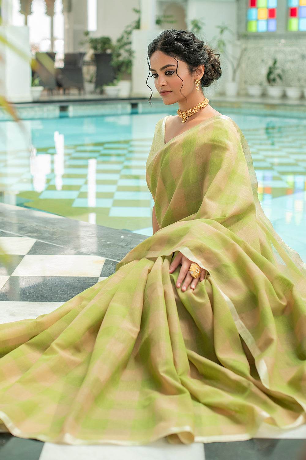 Fern Green Linen Saree