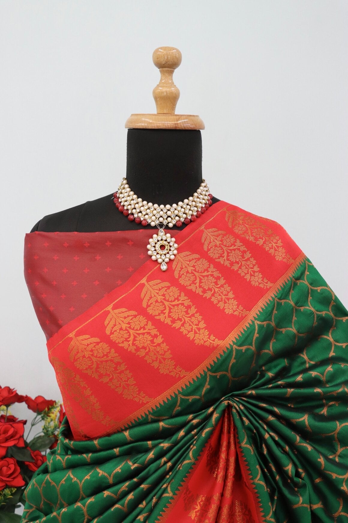 Lovely Dark Green Soft Banarasi Silk Saree With Unique Blouse Piece