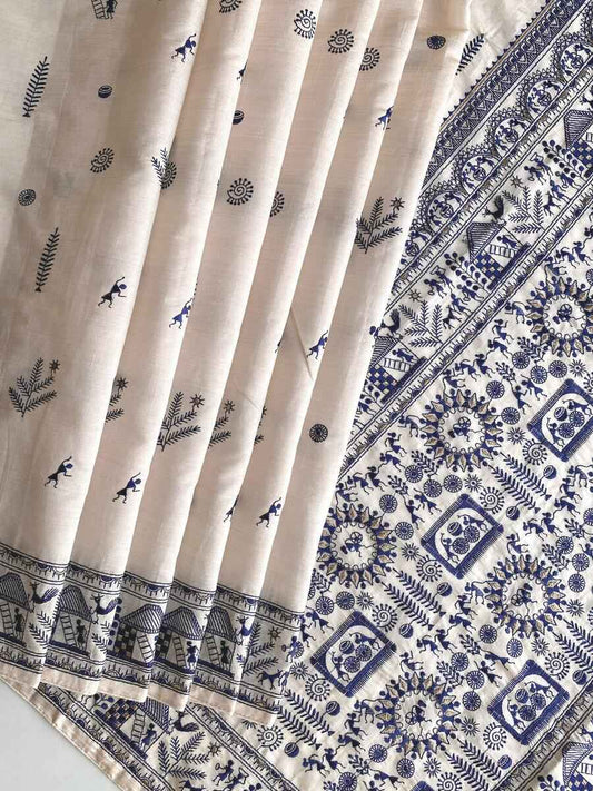 Bewitching Off White Embroidery Work Tussar Silk Saree With Aplomb Blouse Piece - Mameraa