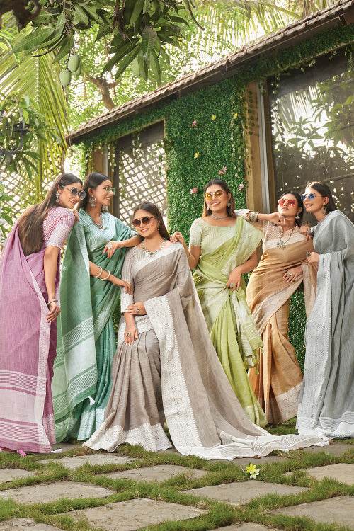 Beige Linen Saree
