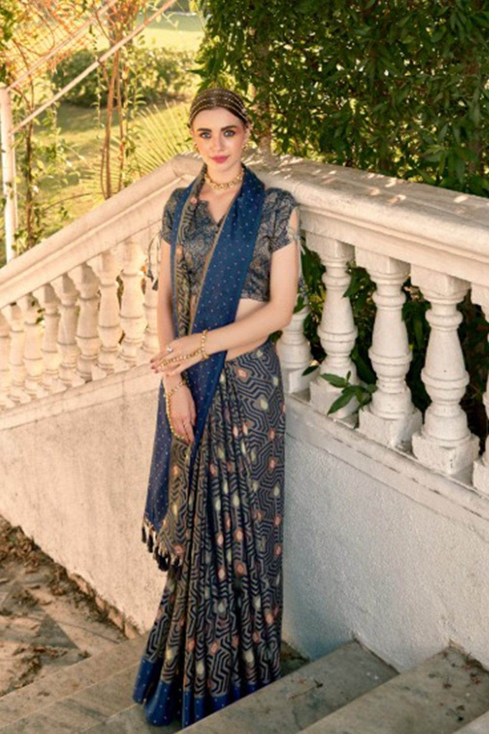 Admiral Blue Brasso Saree