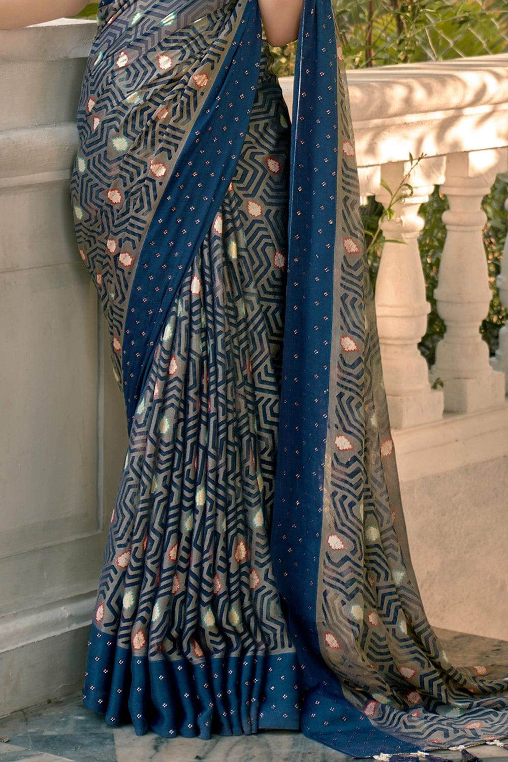 Admiral Blue Brasso Saree