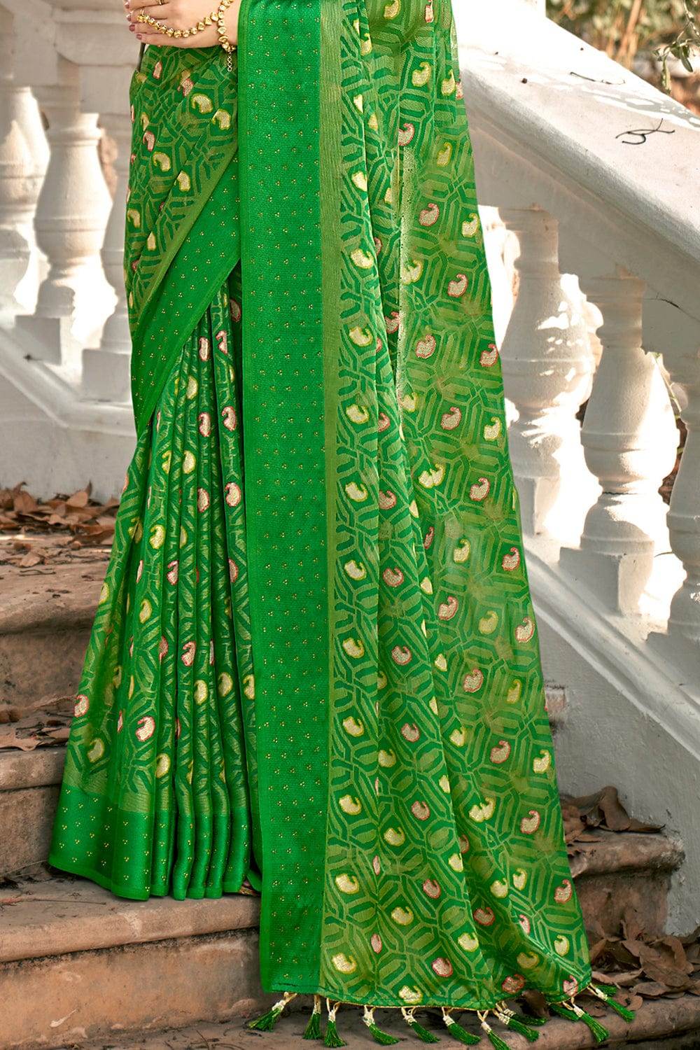Lawn Green Brasso Saree