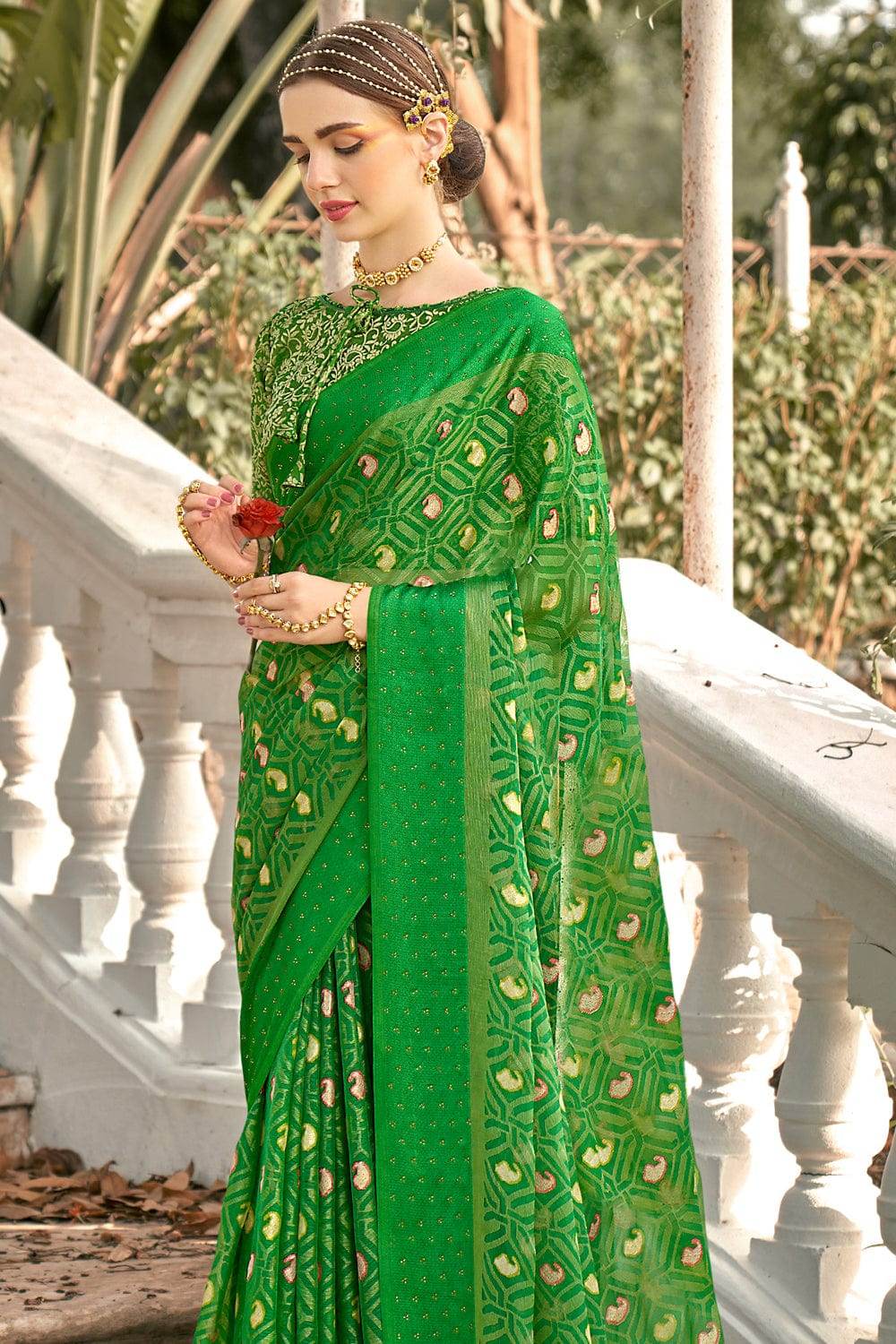 Lawn Green Brasso Saree