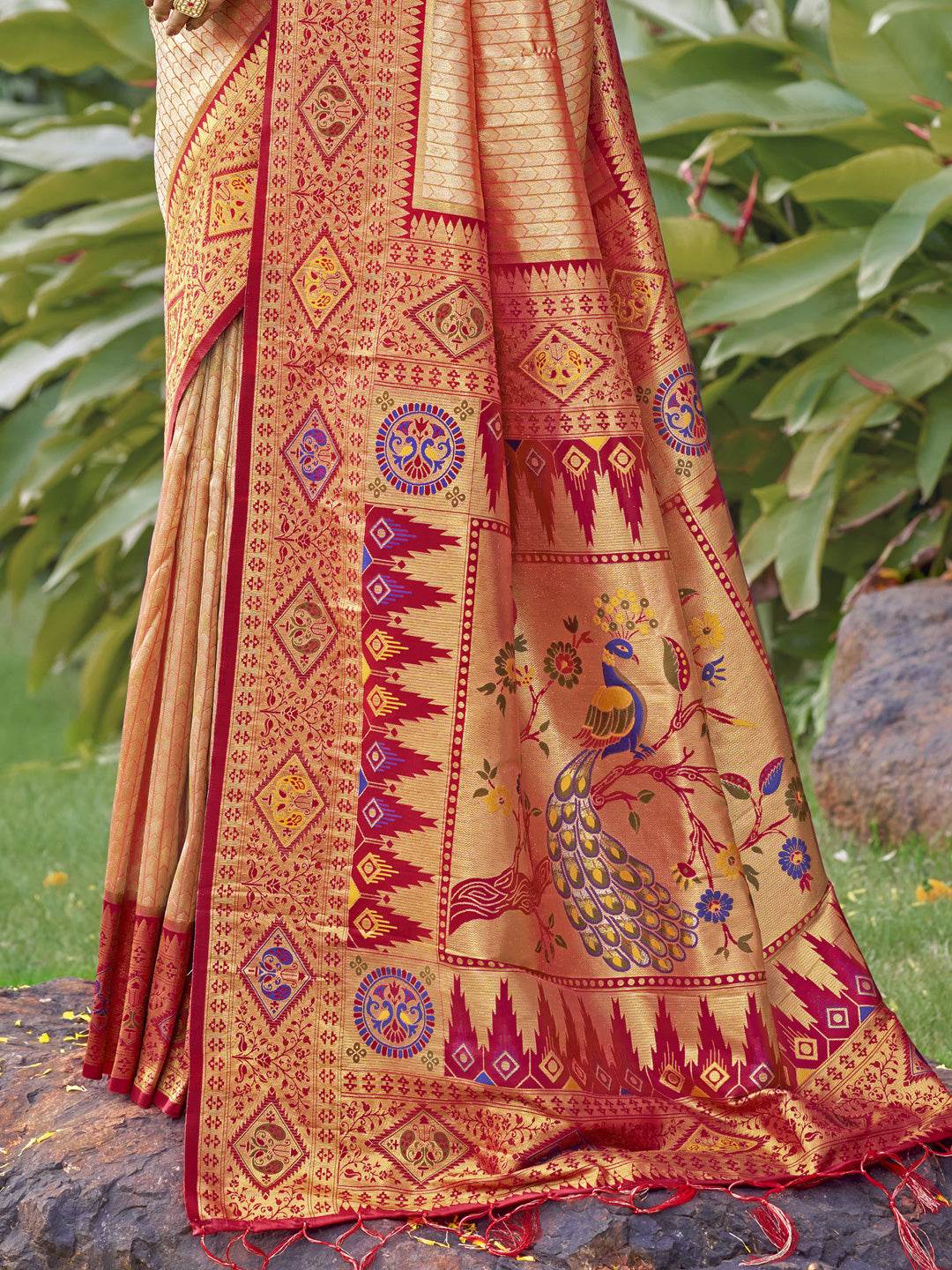 Peach Silk Saree With Blouse Piece
