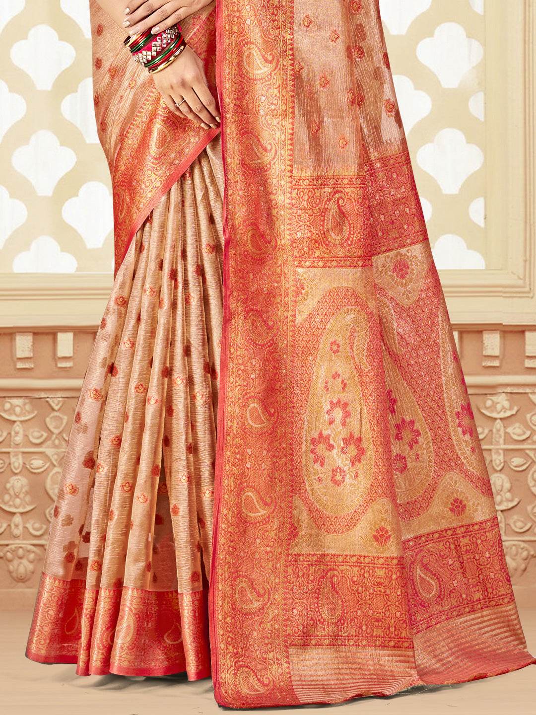 Peach Silk Saree With Blouse Piece