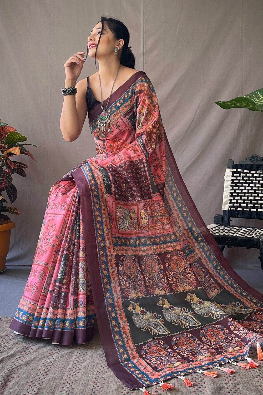 Thulian Pink Kalamkari Saree