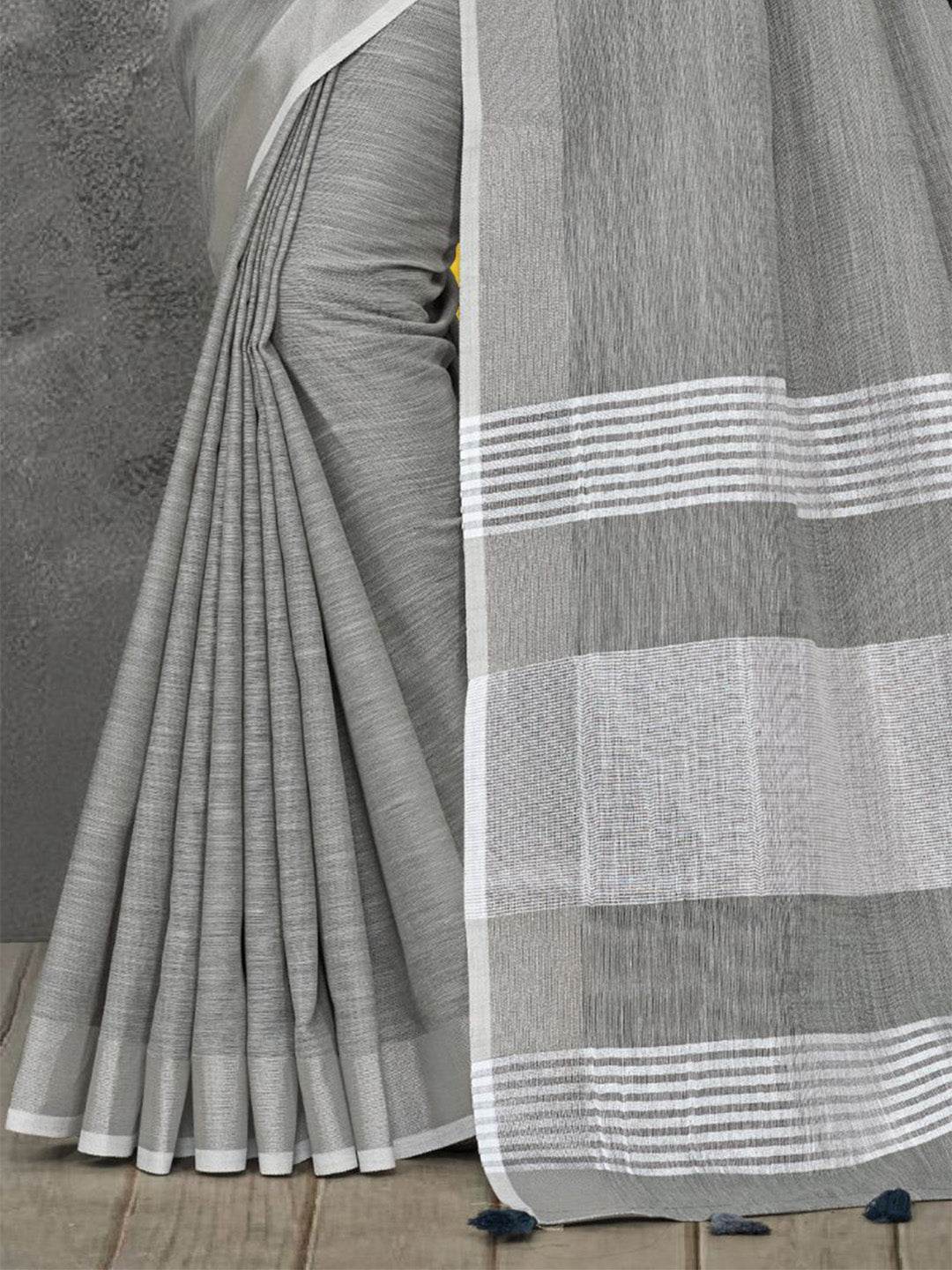 Pewter Grey Linen Saree