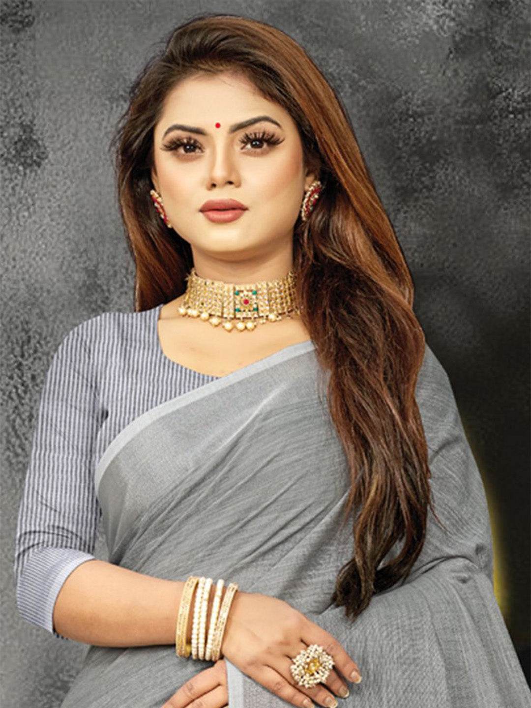 Pewter Grey Linen Saree