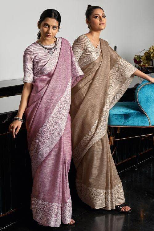 Grape Purple Linen Saree