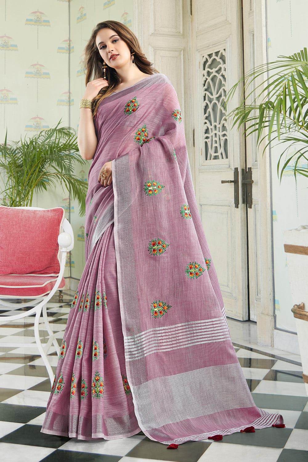 Lily Purple Linen Saree