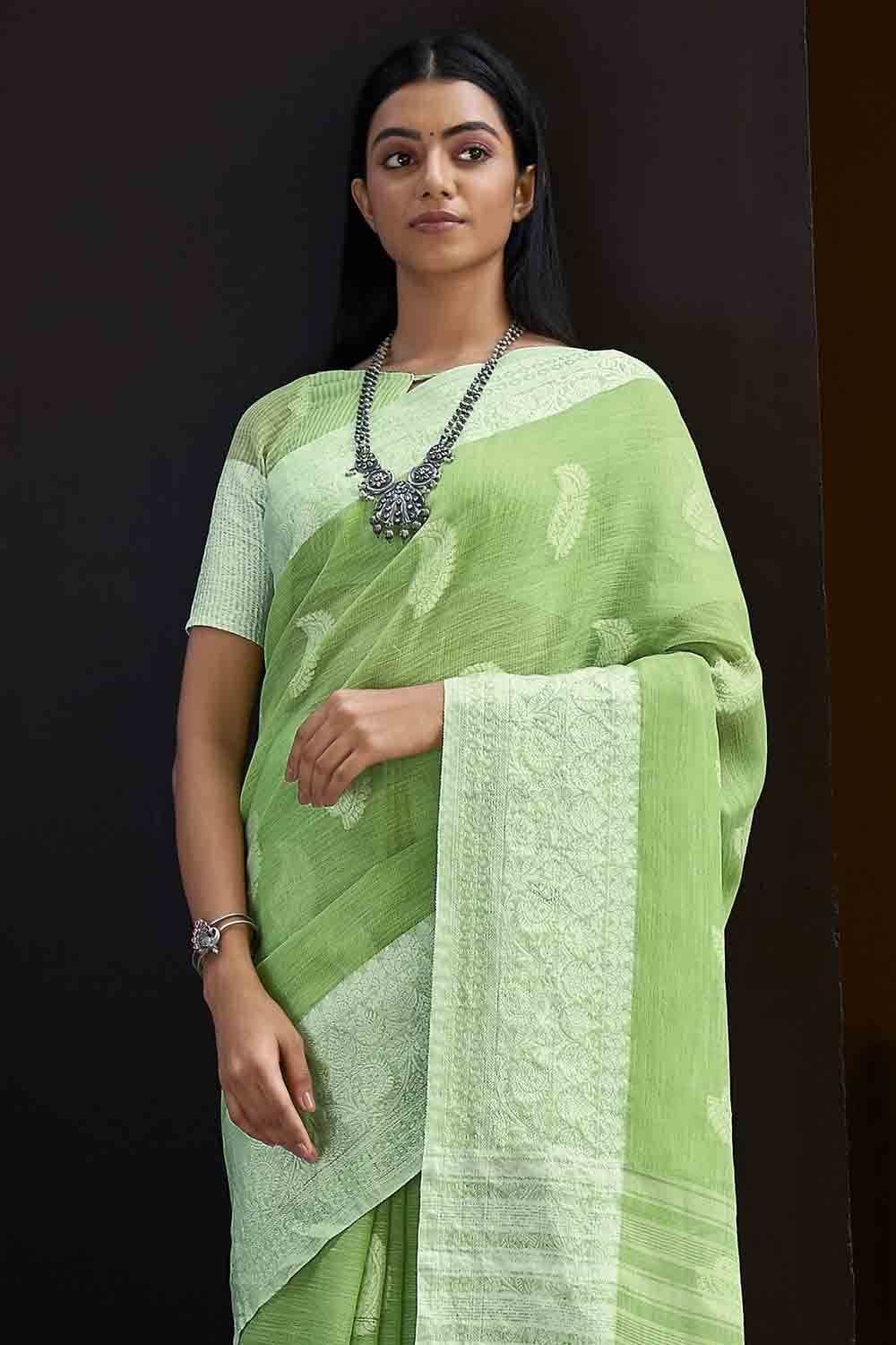 Pear Green Linen Saree