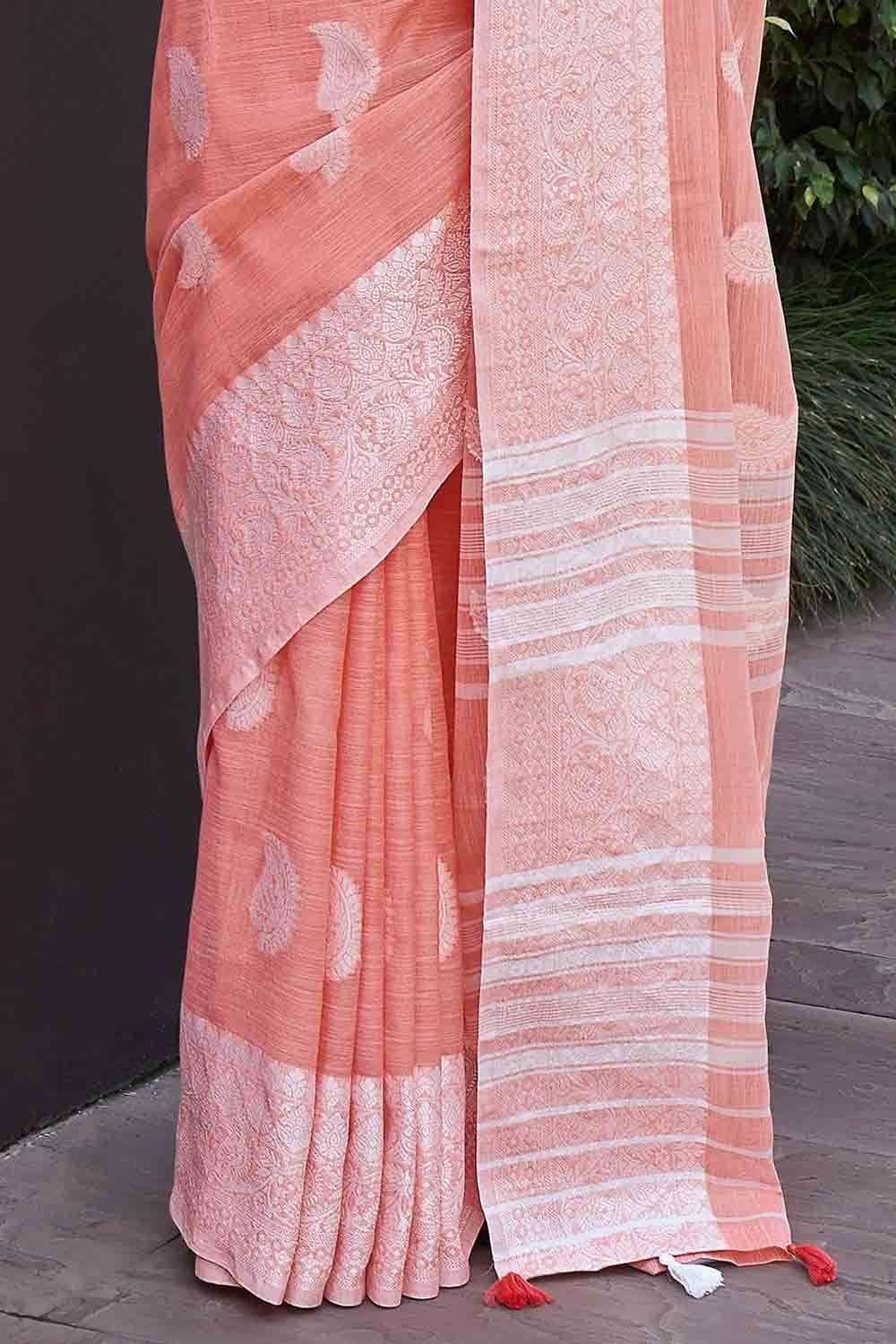 Rose Pink Linen Saree