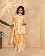 image, Girls Embroidered Sharara Suit Set with Kurti and Dupatta
