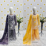 image, Girls Embroidered Sharara Suit Set with Kurti and Dupatta