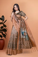 image, Bronze & Olive Green Soft Silk Saree with Majestic Peacock Pallu